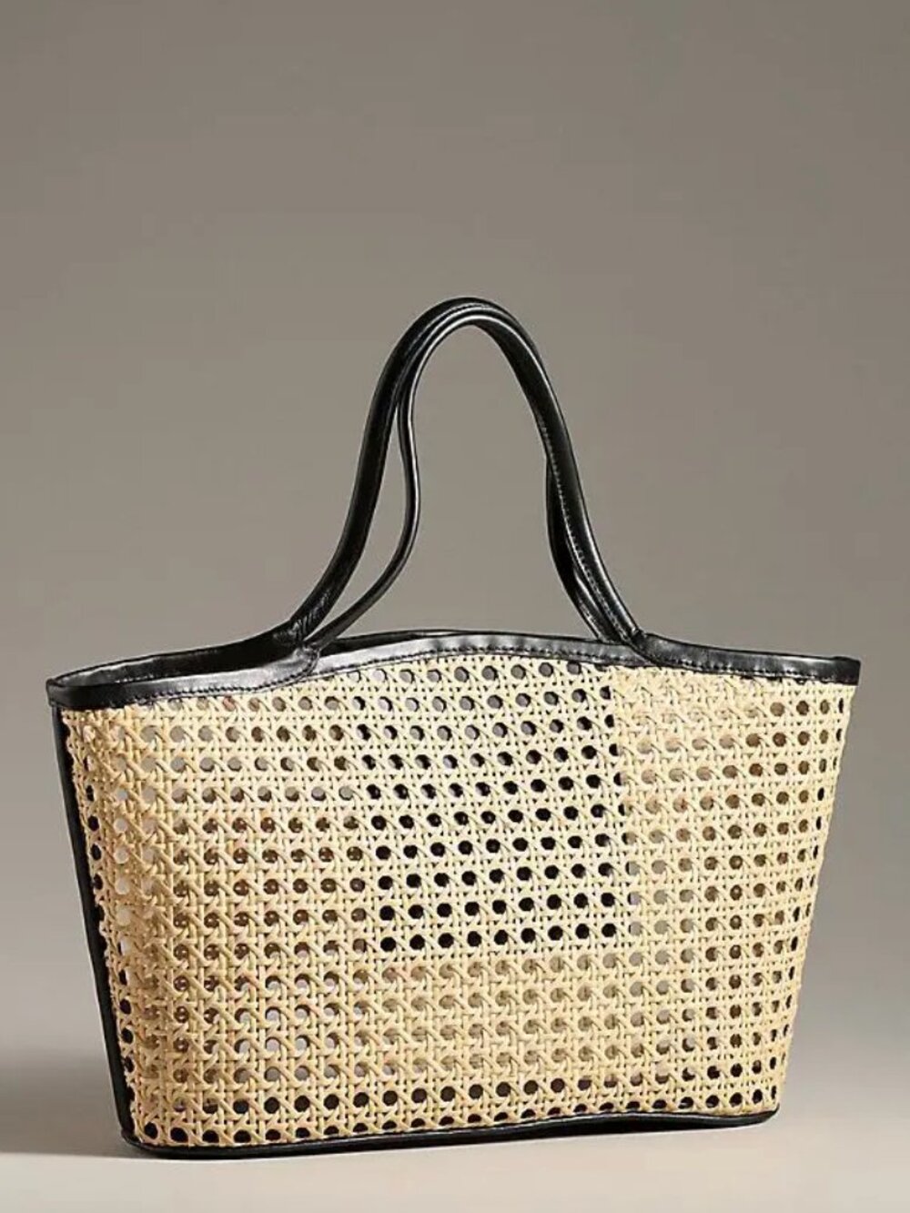 Bembien Odette Black Leather Tan Rattan Tote Bag